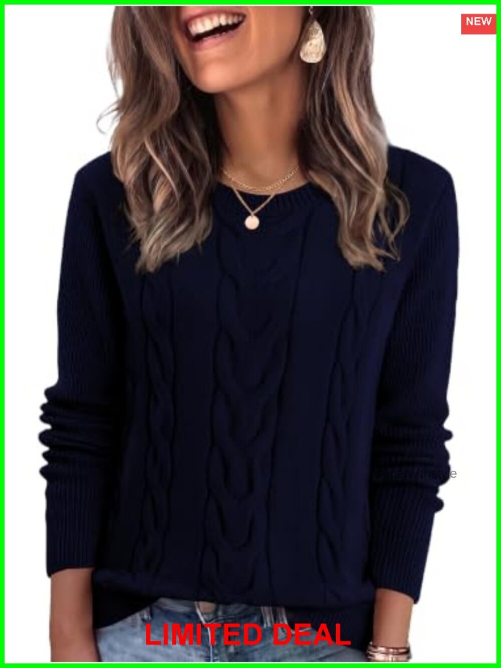 Women's Crochet Cable Knit Pullover Sweater Long Sleeve Crew Neck